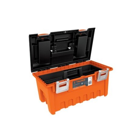 Caja Plástica 22? C/Compartimentos, Naranja, Broche Metálico